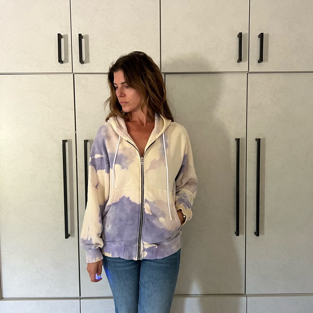 Cotton Citizen Cream and Purple Tie-Dye Hoodie oversized zip up sz Small